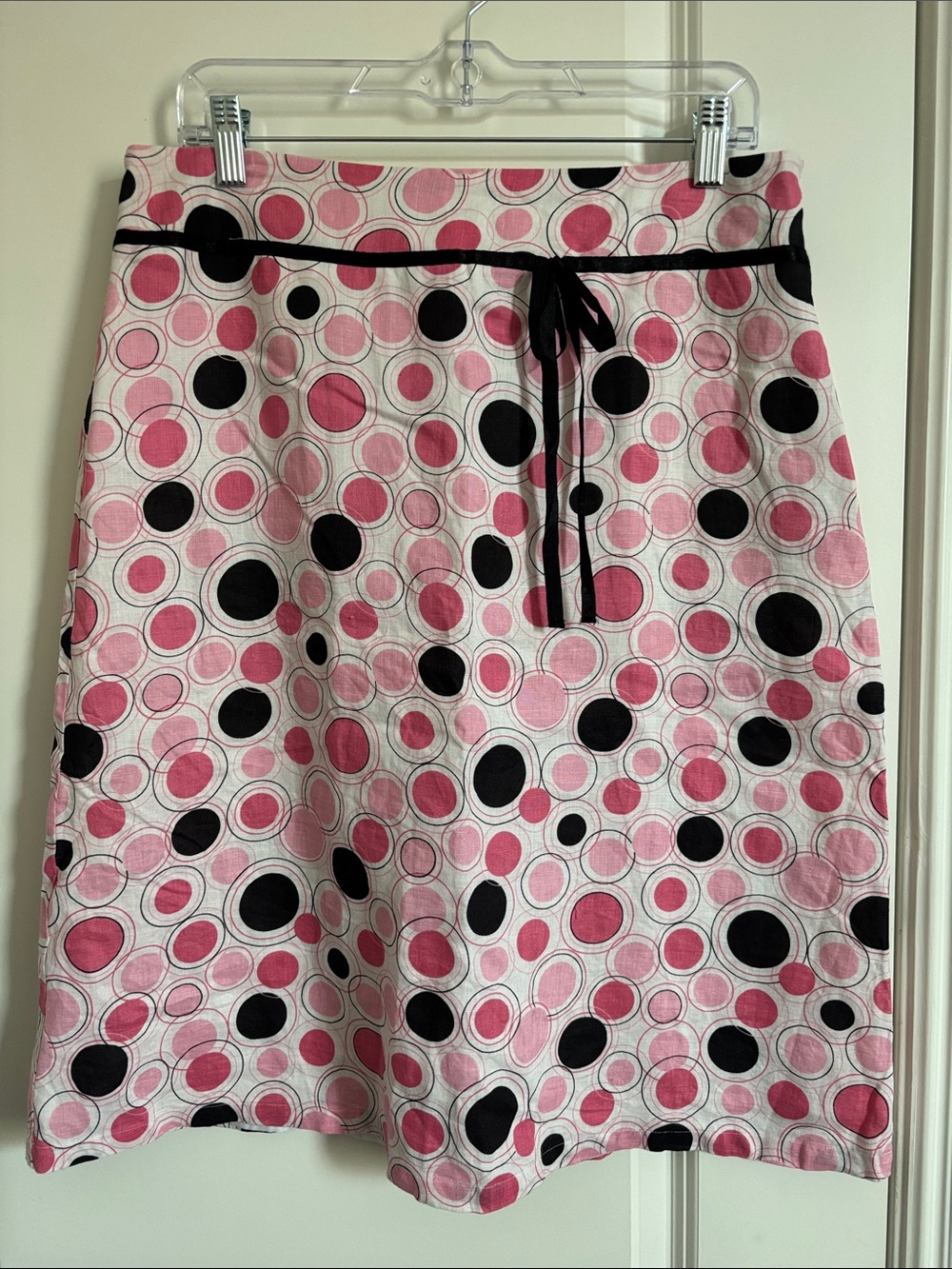 Dress Barn 100% Linen Women's Pink & Black Polka Dot A-Line Skirt